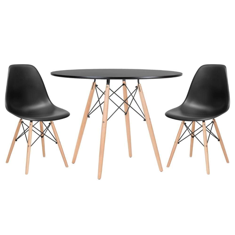 KIT - Mesa redonda Eames 100 cm preto + 2 cadeiras Eiffel DSW