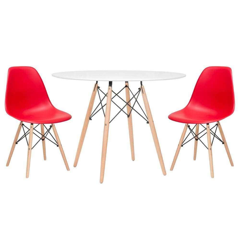 KIT - Mesa redonda Eames 100 cm branco + 2 cadeiras Eiffel DSW