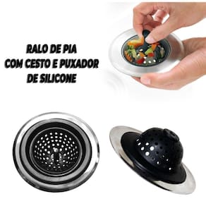 Ralo De Pia De Inox E Silicone Com Cestinho Flexível