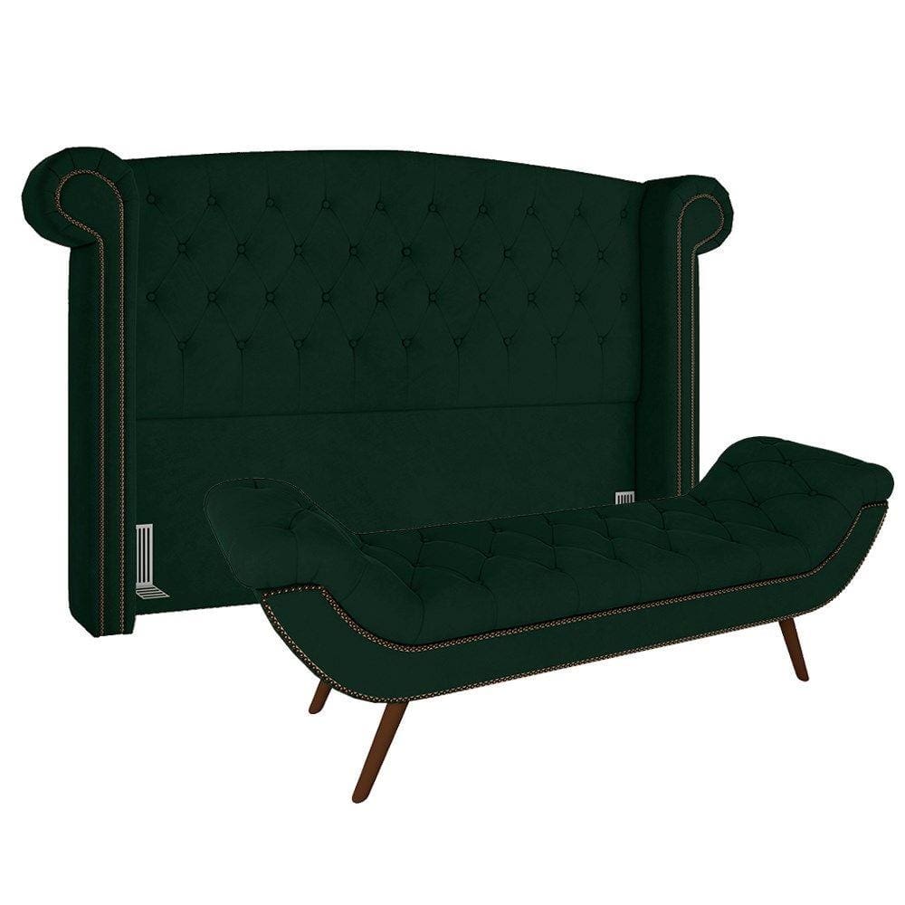 Cabeceira Cama Box Casal King 195cm Provença com Calçadeira Vêneto P02 Veludo Verde Musgo - Mpozenato