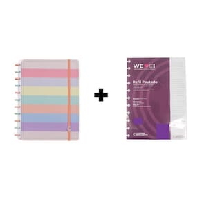 Kit Caderno Inteligente Arco Ìris Pastel e Refil Pautado G