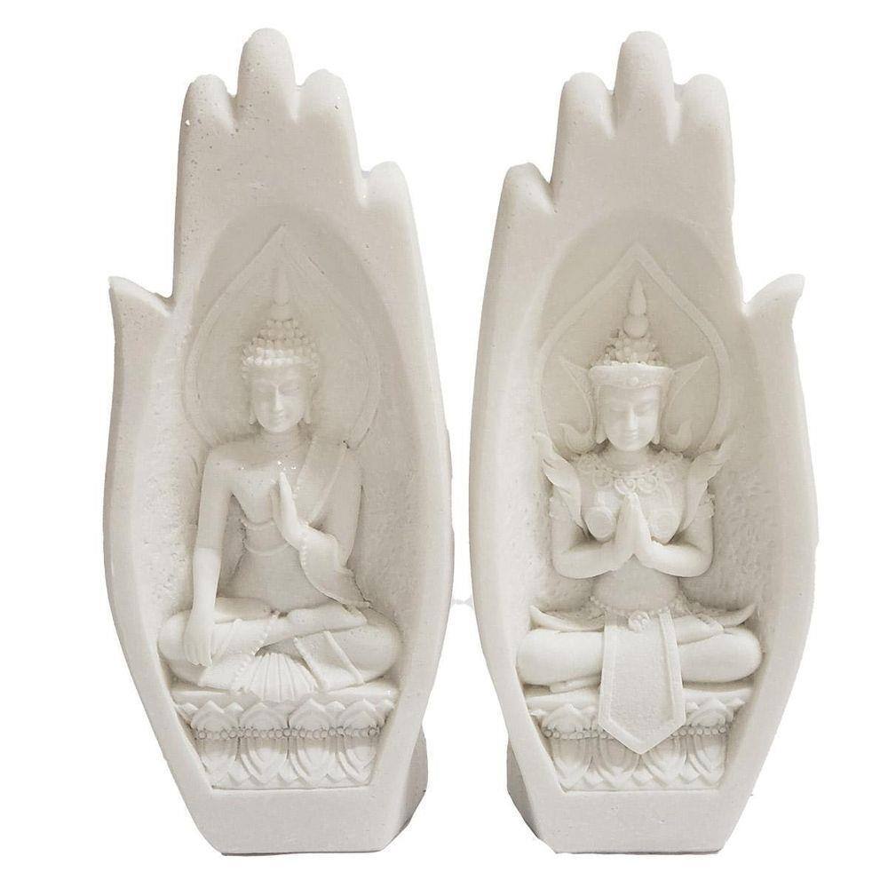 Mãos Decorativas Oração Buda Sidarta Resina Plástica Branca