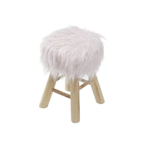 Puff Boxbit Petit Pelo Longo Rosa Base Madeira