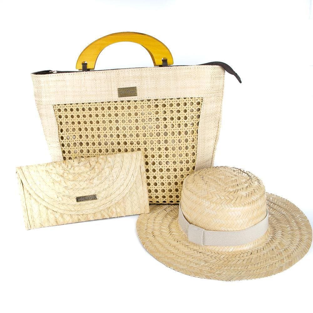 Kit Bolsa Chapéu Carteira Palha Feminina Praia Dia a Dia