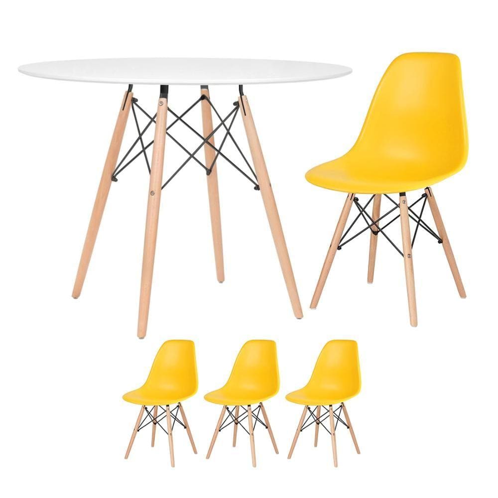 KIT - Mesa redonda Eames 100 cm branco + 3 cadeiras Eiffel DSW