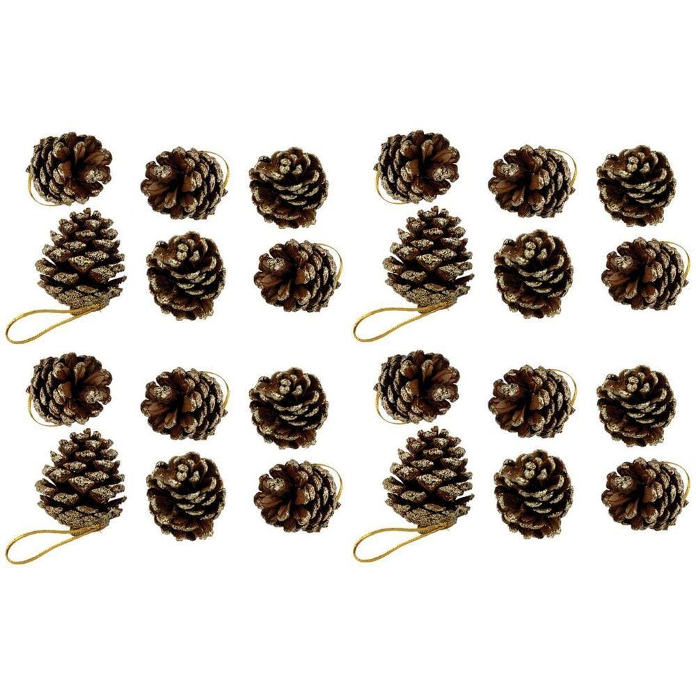 Kit Pinha Natural de Natal Glitter Dourado 4cm 24 Peças - Magizi