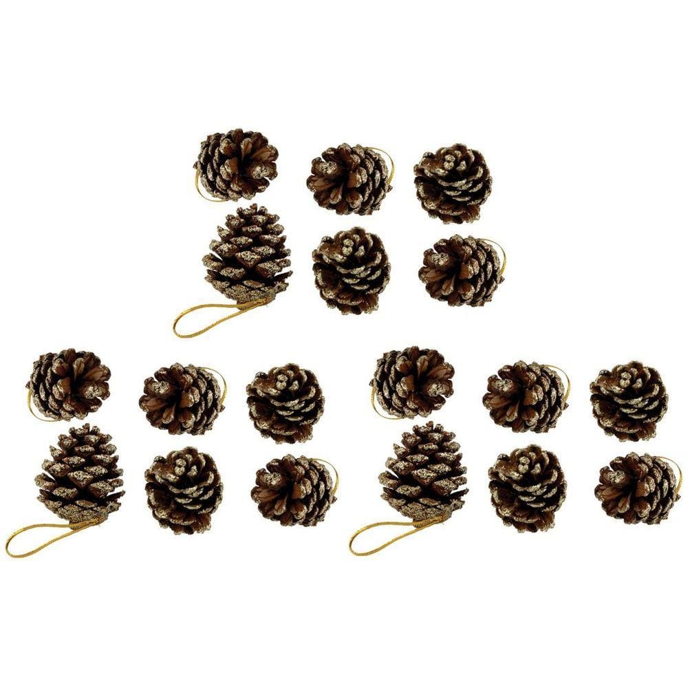 Kit Pinha Natural de Natal Glitter Dourado 4cm 18 Peças - Magizi