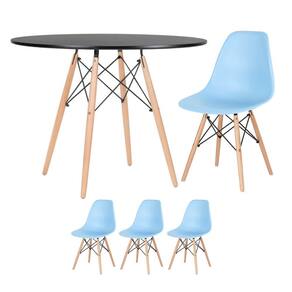 KIT - Mesa redonda Eames 100 cm preto + 3 cadeiras Eiffel DSW