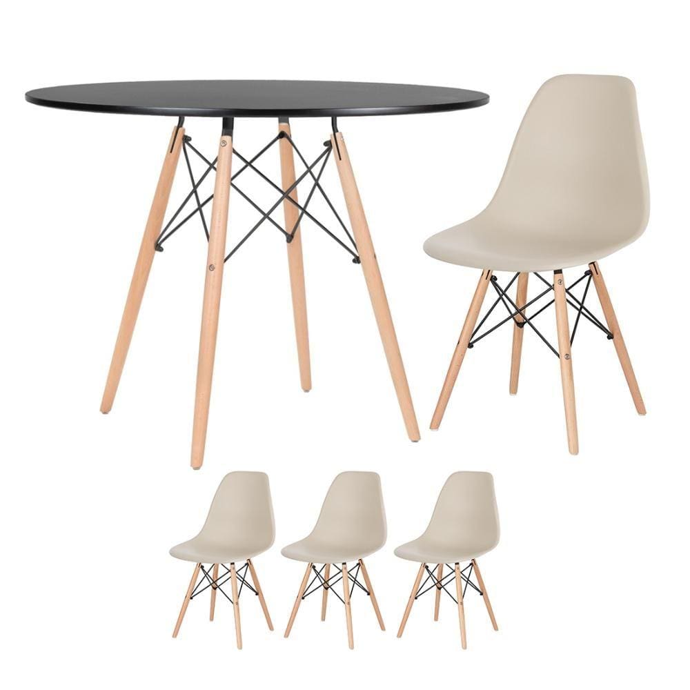 KIT - Mesa redonda Eames 100 cm preto + 3 cadeiras Eiffel DSW