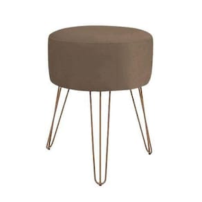 Puff Puf Banqueta Decorativa Para Sala Marrom Pés Rose Gold