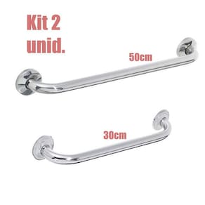 Kit Alça de Apoio Banheiro Inox Barras 30 cm e 50 cm Idoso Cadeirante Acessibilidade