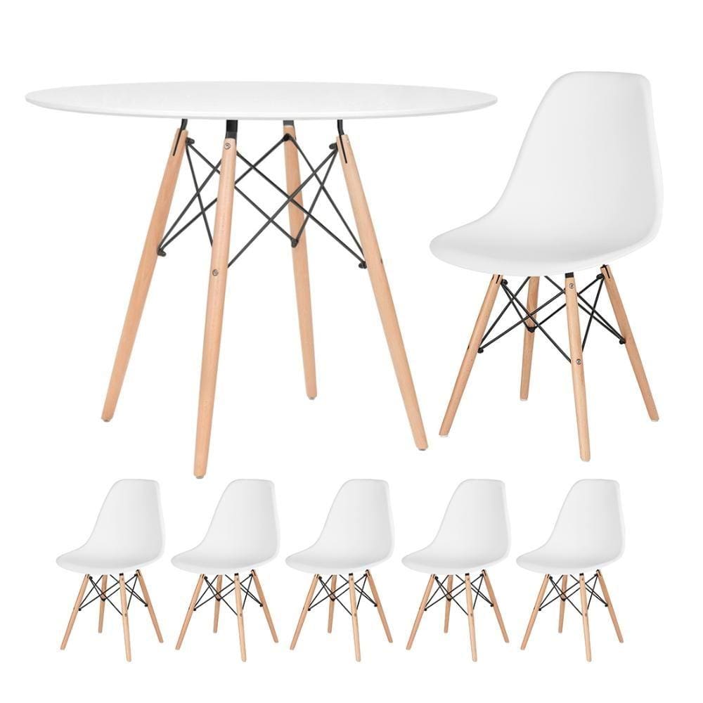 KIT - Mesa redonda Eames 100 cm branco + 5 cadeiras Eiffel DSW