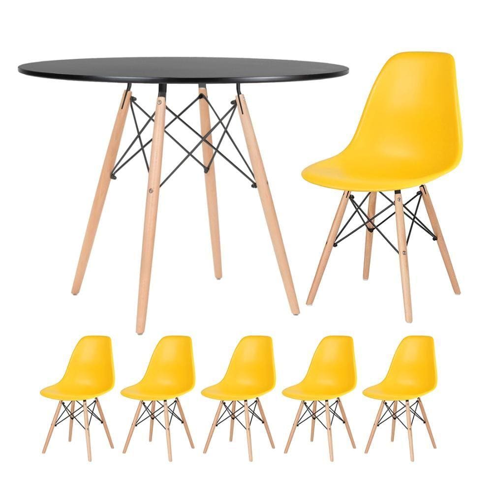 KIT - Mesa redonda Eames 100 cm preto + 5 cadeiras Eiffel DSW