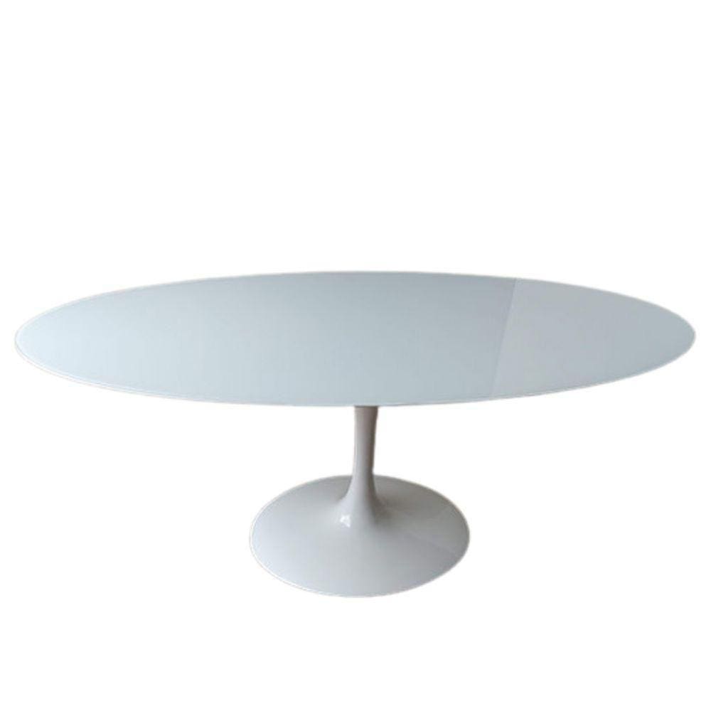 Mesa de Jantar Tulipa Oval 160x90cm Laqueada e Vidro Branco