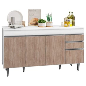 Balcão Gabinete Tampo 150cm 4 Portas 2 Gavetas Branco