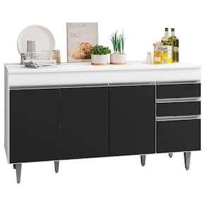 Balcão Gabinete Tampo 150cm 4 Portas 2 Gavetas Branco
