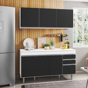 Armário Aéreo Argélia e Balcão Gabinete Tampo 150cm Branco