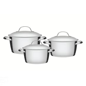 Jogo de Panelas Tramontina Allegra em Aço Inox com Fundo Triplo e Tampas de Inox 3 Peças Tramontina