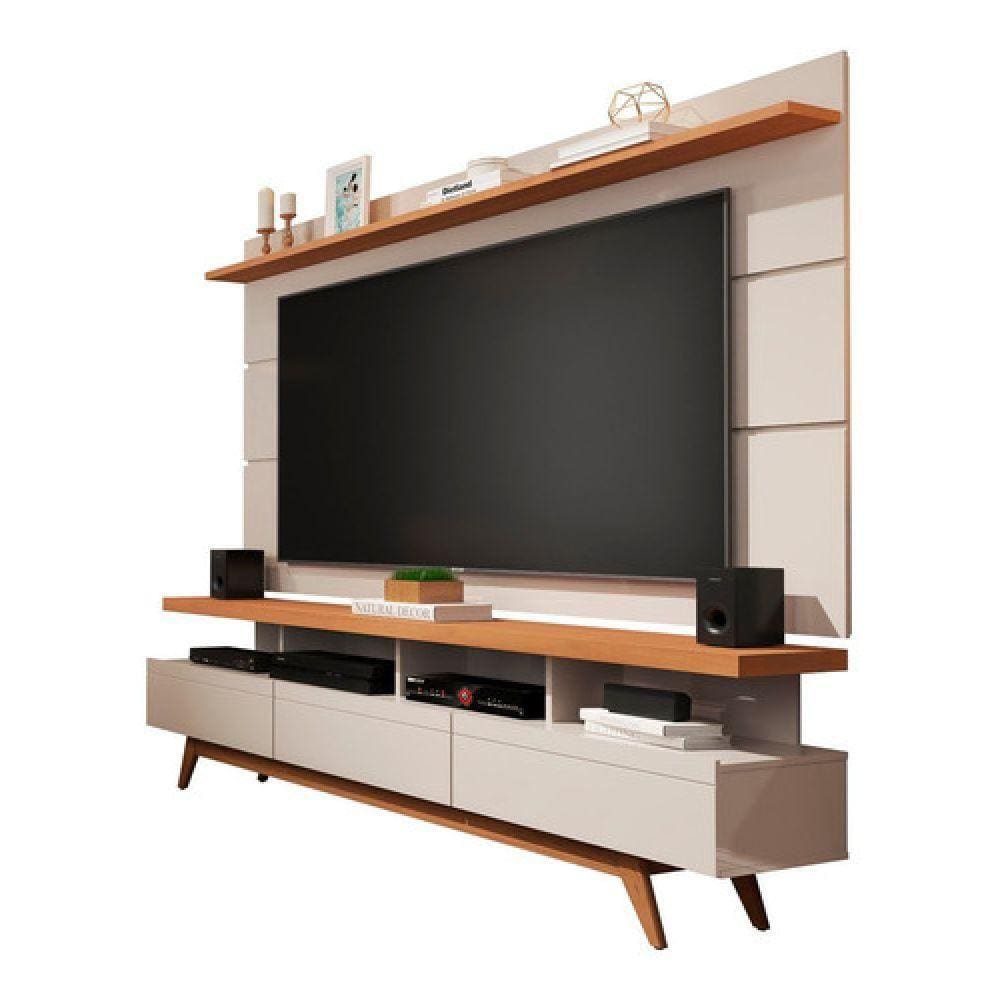 Rack e Painel Vivare Wood Off White Nature Tv 72´´