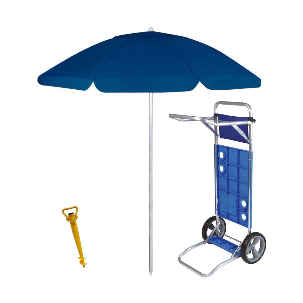 Kit Praia Guarda Sol Bagum 2 Metros Carrinho Simples Alumínio Saca Areia Rosca - Mor