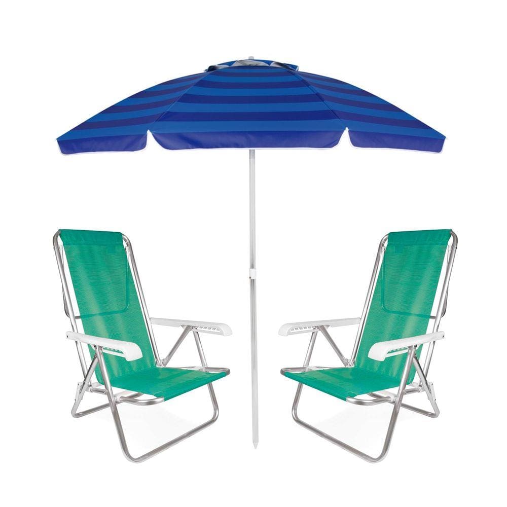 Kit Praia Guarda Sol Articulado 2m Cadeira Reclinável 8 Posições Sannet Alumínio - Mor