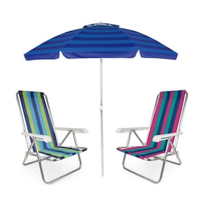 Kit Praia Guarda Sol Articulado 2m Cadeira Reclinável 4 Posições De Alumínio - Mor