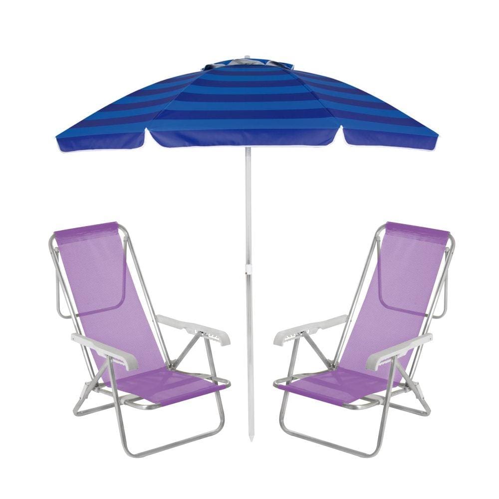 Kit Praia Guarda Sol Articulado 2m Cadeira Reclinável 8 Posições Sannet Alumínio - Mor
