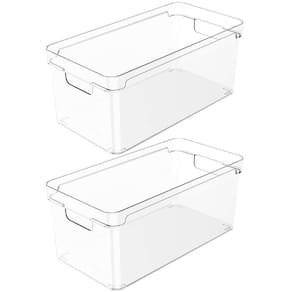 Kit 2 Organizadores De Armário 30x15x13cm Caixas Organizadoras Empilháveis Com Alças Clear OU