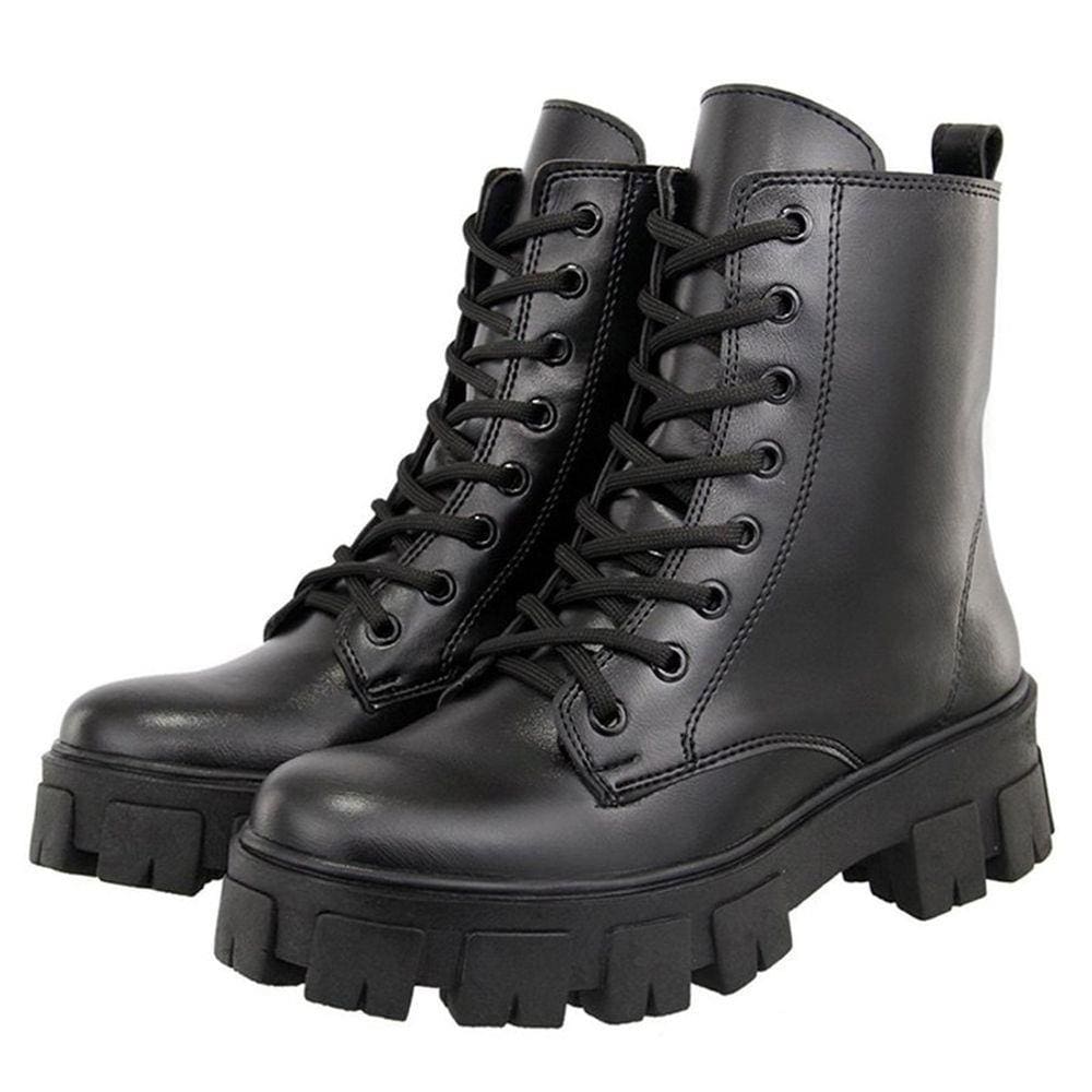 Bota Coturno Feminino Moderna Tratorada Ziper Lateral