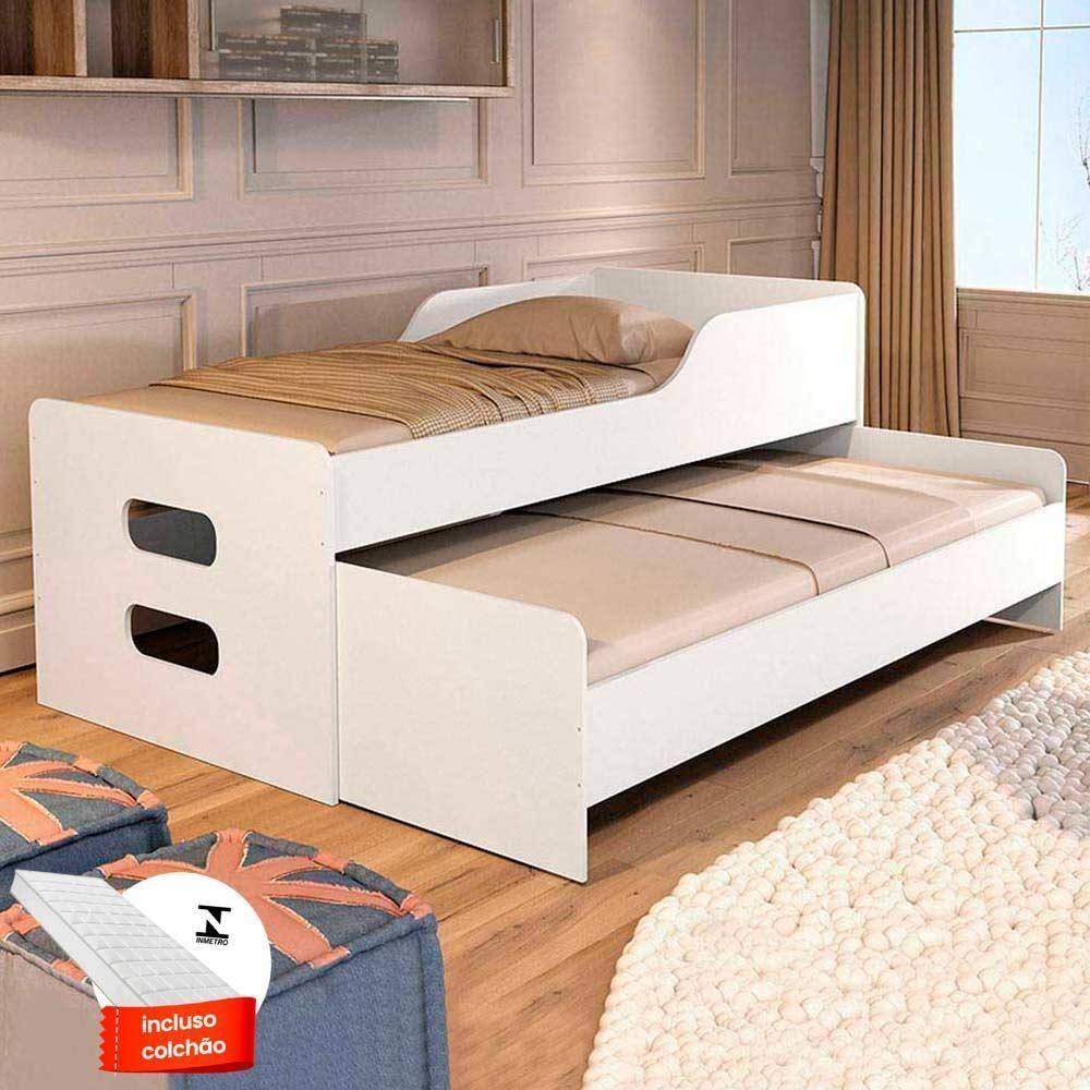Cama Bibox Solteiro Branca Com Colchão Elis Basoto - Branco