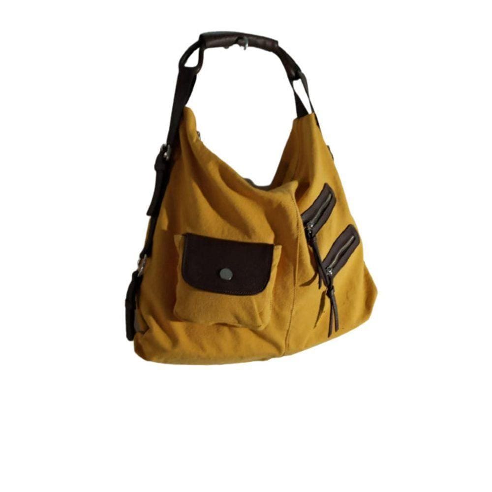 Bolsa Feminina de Lona Stripped Zup Cor Mostarda