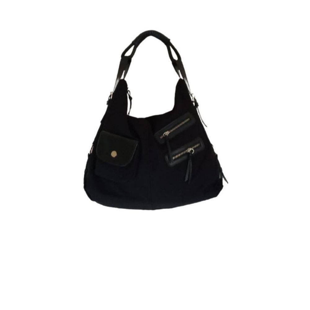 Bolsa Feminina de Lona Stripped Zup Cor Preto