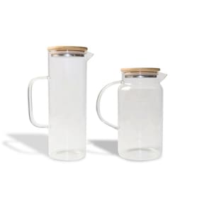 Kit Jarras De Vidro Com Tampa De Bambu 1L E 1,2L - 2 Peças