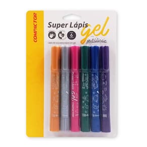 Lápis De Cera Compactor Super Lápis Gel 6 Cores Metálicas