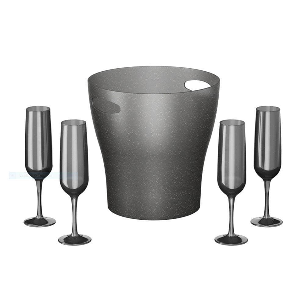 Kit Celebration Cooler Balde Bebidas E 4 Taças Coza Dourado