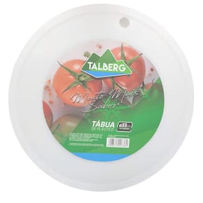Tábua de Plástico Redonda Para Cozinha Corte Temperos Verduras Carnes Branca 33cm
