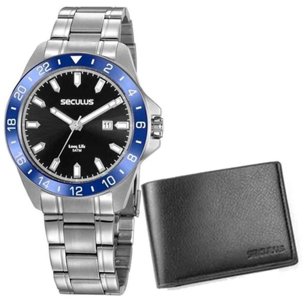 Kit relogio masculino seculus prata 23639g0svna1k1 com carteira de couro |  Casas Bahia