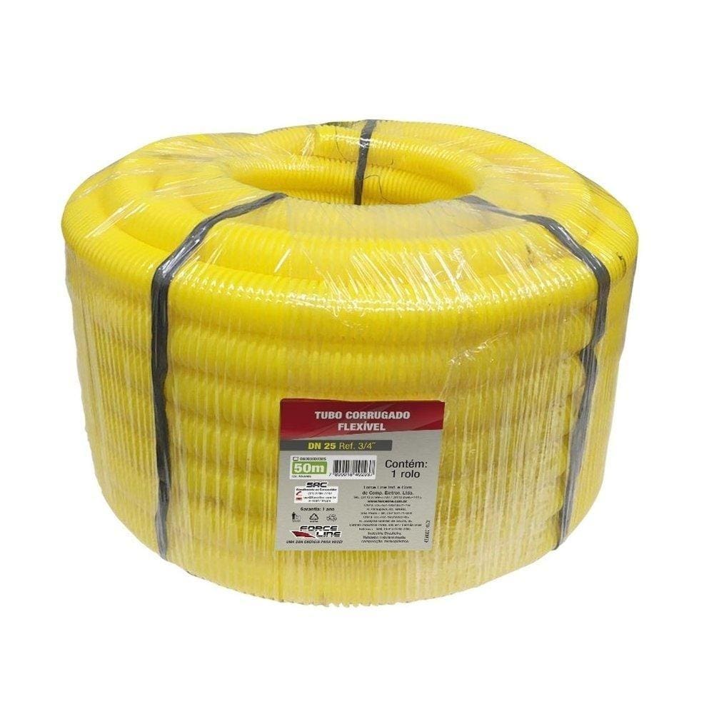 Tubo Corrugado Flexível 3/4 Dn 25 Rolo com 50m Amarelo Force Line
