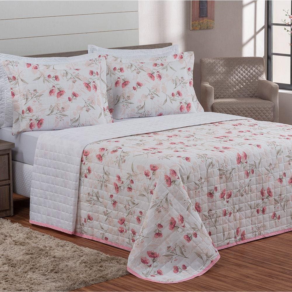 Cobre Leito Fascinação Queen 3 Peças - Floral Rosê