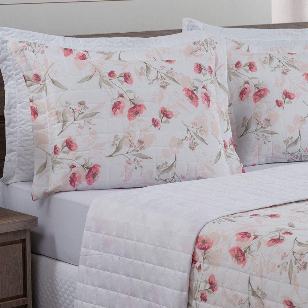 Cobre Leito Fascinação Padrão 3 Peças - Floral Rosê