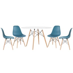 KIT - Mesa redonda Eames 120 cm branco + 4 cadeiras Eiffel DSW
