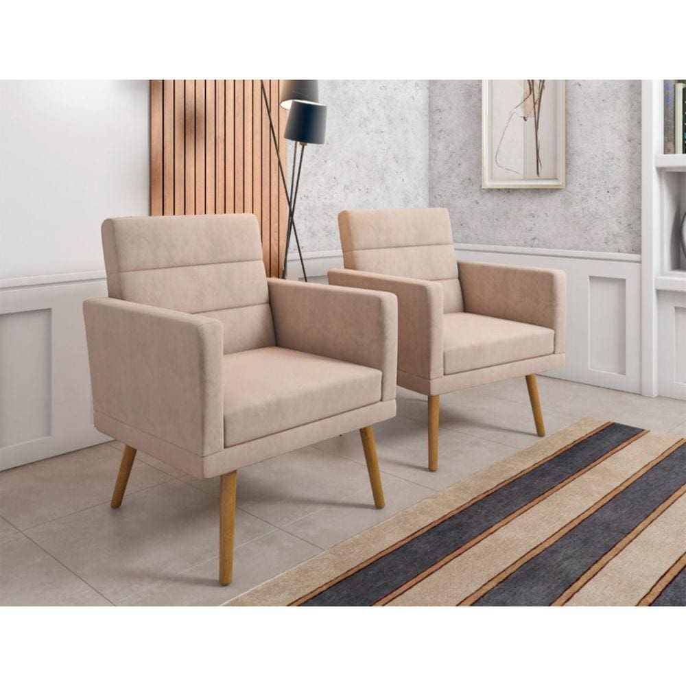 Kit 02 Poltronas Luxo Decorativas Nina Suede Bege