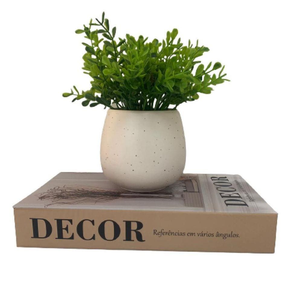 Livro decorativo `Decor` e vaso granilite de cerâmica
