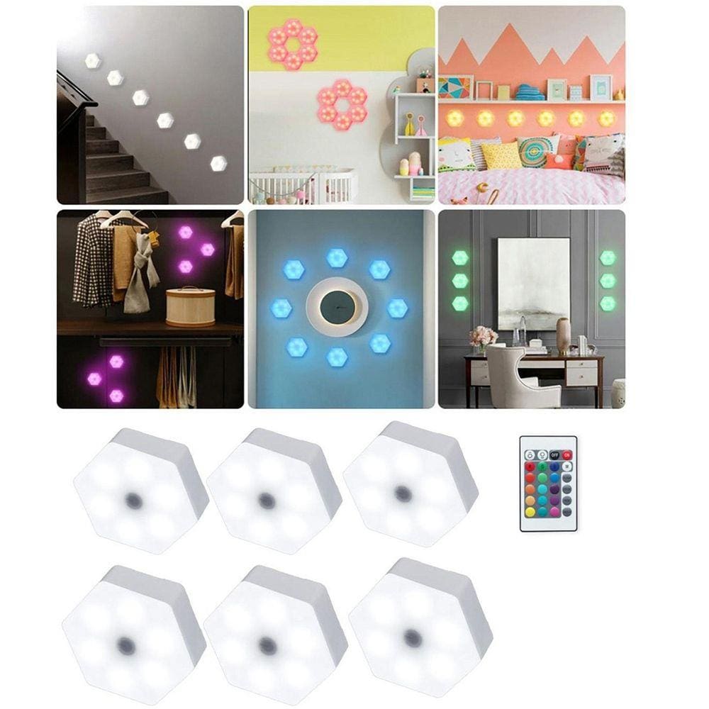 Luminaria Hexagonal RGB Controle Remoto 6 unidades Led Colorido Decoraçao Sala Casa Quartos