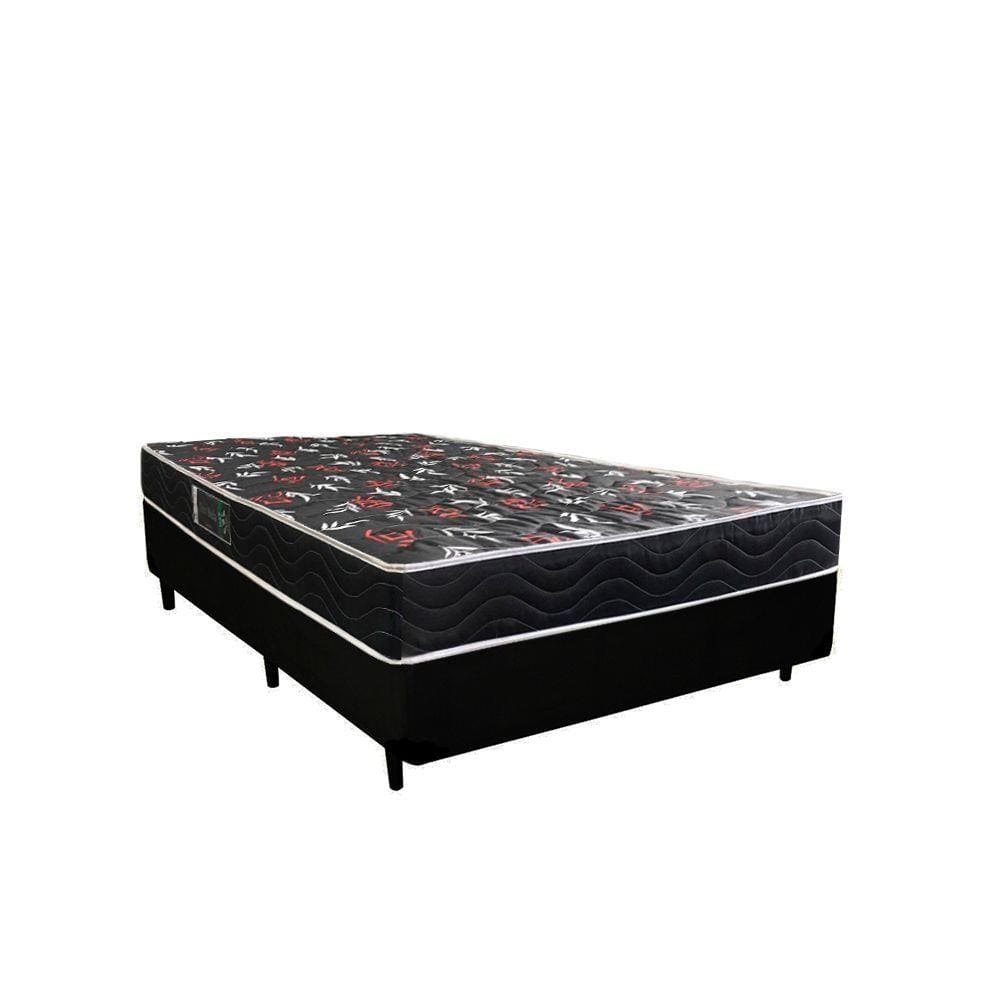 Cama Box Casal Colchão Espuma D28 Oriental Preto Ducci + Base Casal Box Sintético Preto (54x138x188)