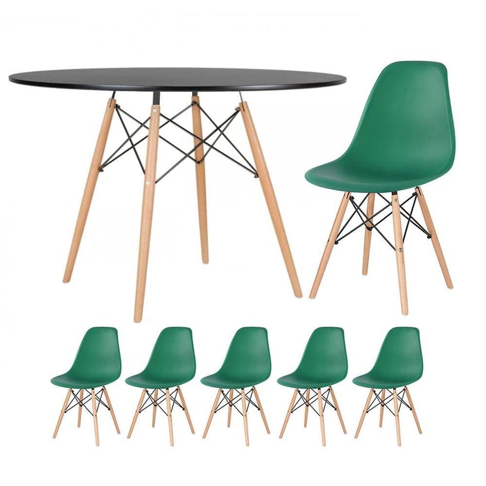 KIT - Mesa redonda Eames 120 cm preto + 5 cadeiras Eiffel DSW