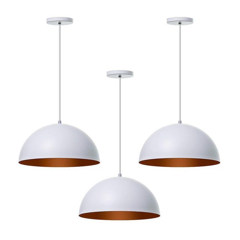Kit 3 Lustres Pendentes Meia Lua Branco 40 Cm