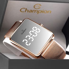 Relogio Digital Quadrado Dourado Rose Champion CH40080Z