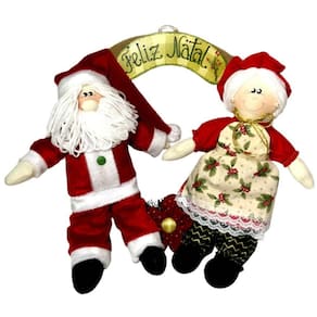 Enfeite De Porta Guirlanda Feliz Natal Bonecos Papai E Mamãe Noel - Decoração Natalina - Produto Artesanal Fabricado Na Serra Gaúcha Rio Grande Do Sul