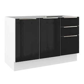 Balcão Gabinete de Pia Madesa Lux 120 cm 2 Portas 3 Gavetas - Branco/Preto